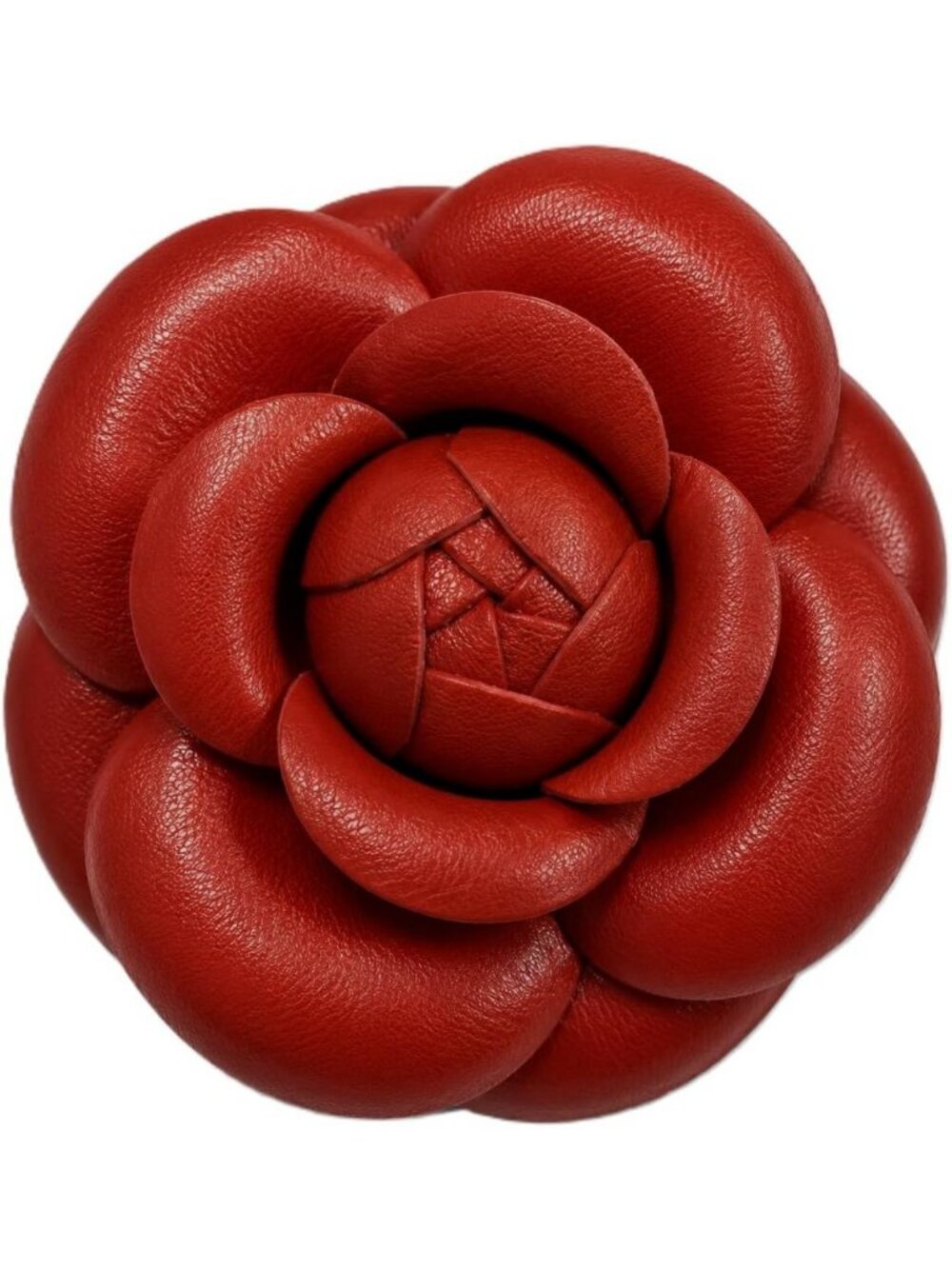 Handmade Red Leather Camellia Brooch Pin - Flower Accessory for Jackets, Hats